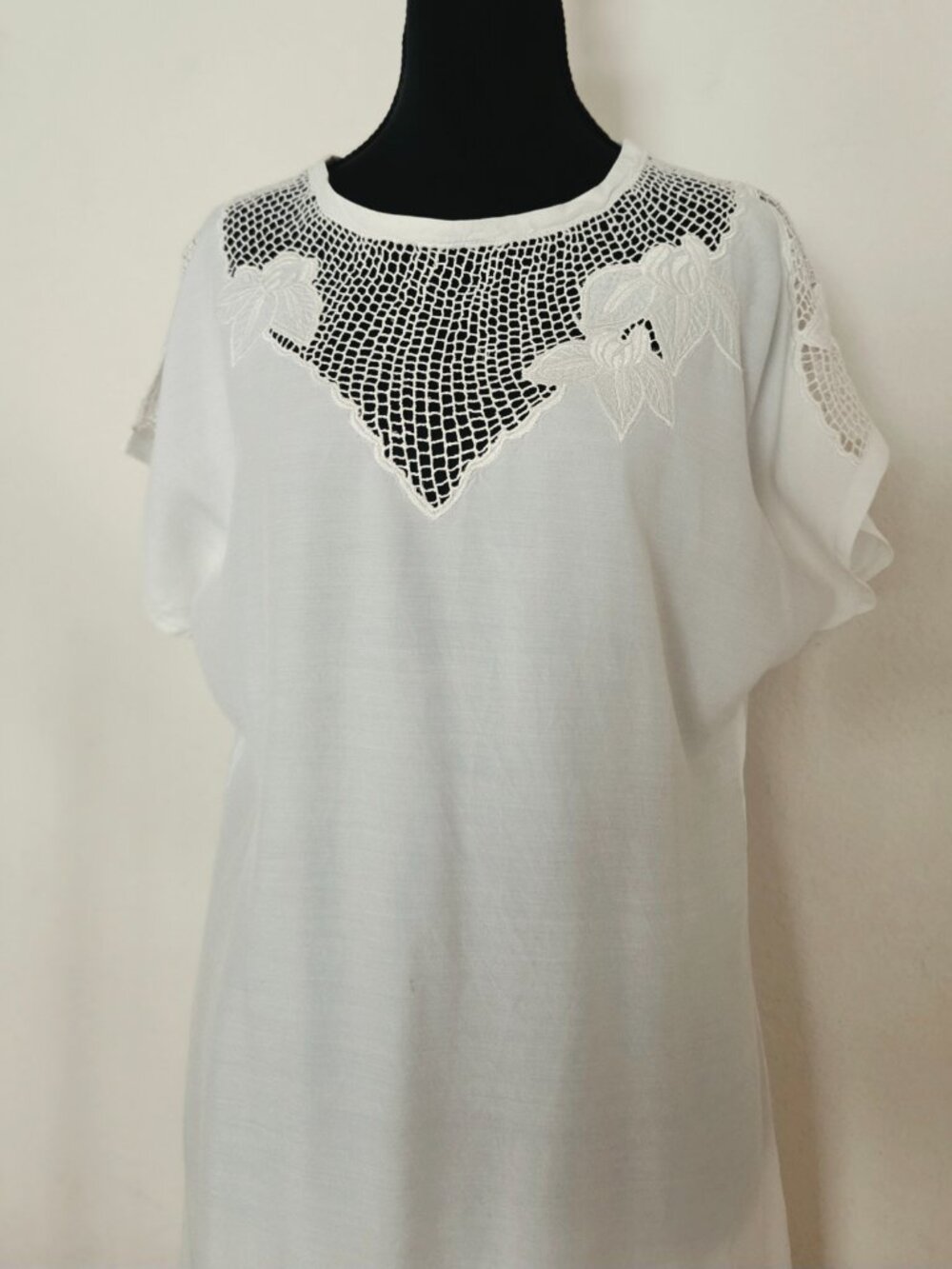 Vintage White Rayon Dress with Cutwork and Embroidery from Hawaii